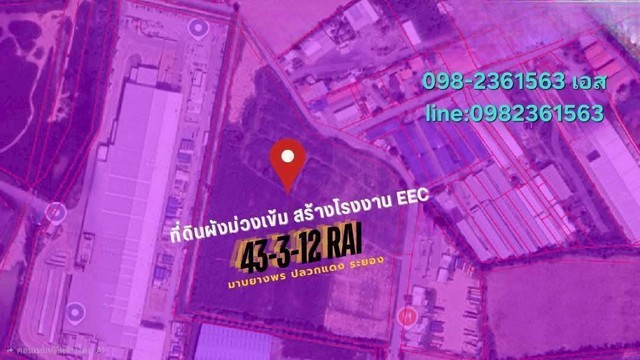 #ขายที่ดิน 43-3-12 ไร่ เขตพื้นที่ สีม่วงเข้ม ติดนิคมอมตะซิตี้ระยอง